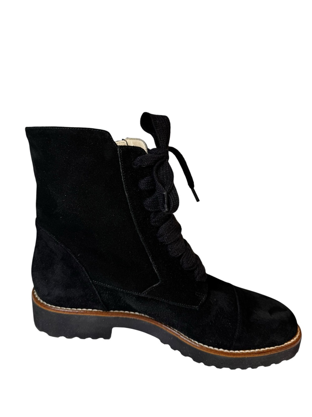 NWT Ron White Black Suede Lace-Up Zip Chunky Lug Sole Platform Boots 38.5/7.5 - Picture 2 of 10